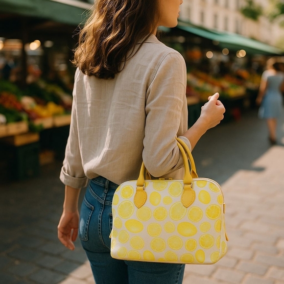 Dooney & Bourke Lemon Print Zip Satchel - Picture 1 of 16